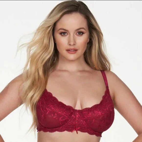 Frederick's of Hollywood Charlotte Red Lace Underwire Bra - Picture 1 of 5
